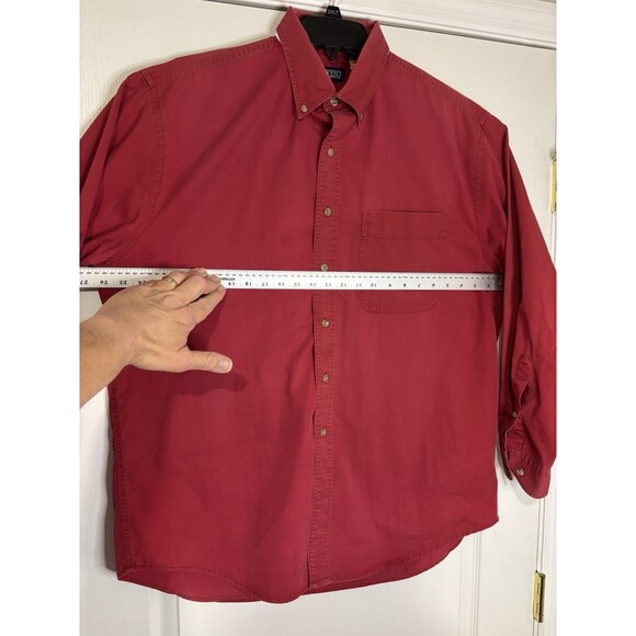 VINTAGE Lands End Shirt Mens Large 16-16.5 Faded Barn Red Long Sleeve Button - Picture 8 of 10